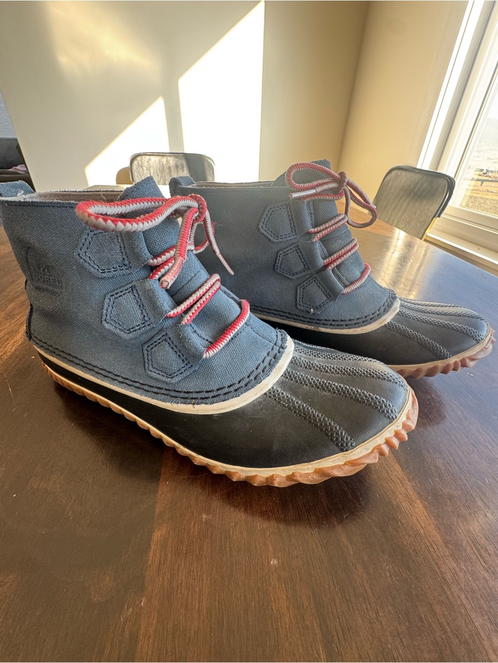 Sorel Womens Out ‘N About Blue Waterproof Lace Up Rain Duck Boots Size US 8